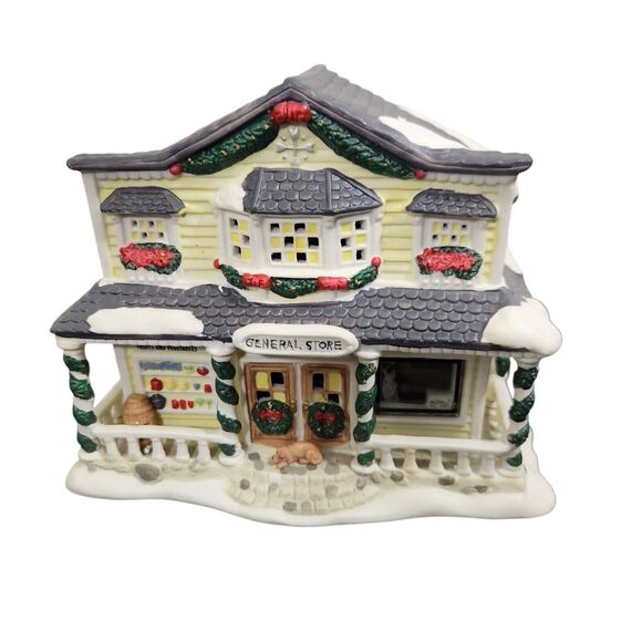 VTG Snowflake Falls Lighted General Store Holiday Village Set Christmas 2002 - Picture 2 of 9